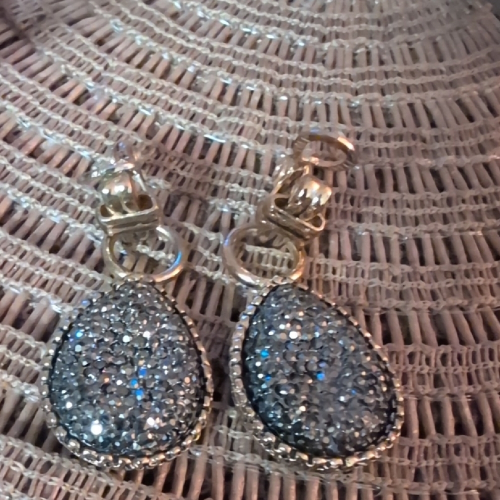 Gold Tone Tear Drop Druzy Dangle Earings